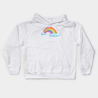 Rainbow and fluffy blue clouds Kids Hoodie